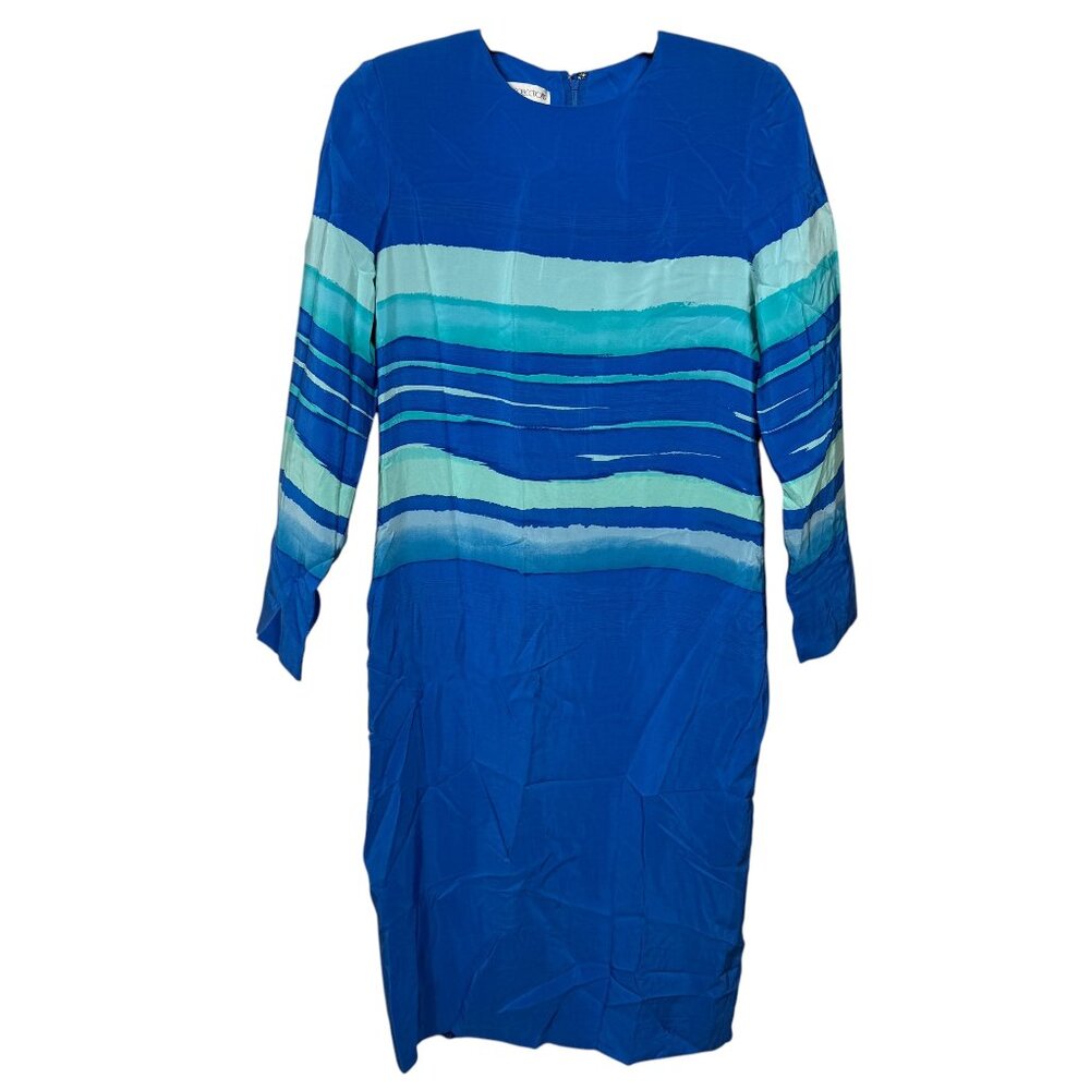 Vintage Anne Crimmins for Umi Collections Dress Size 8 100% Silk Blue Artsy